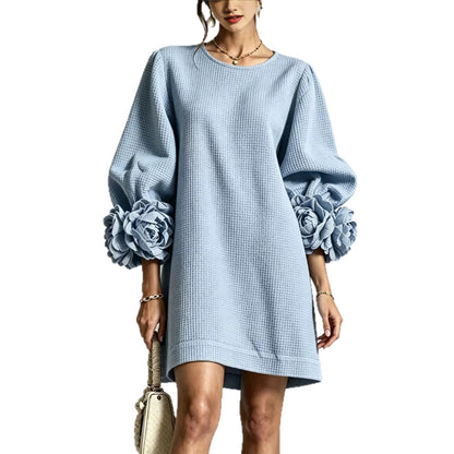 French-Style Floral Dress With Lantern Sleeves
