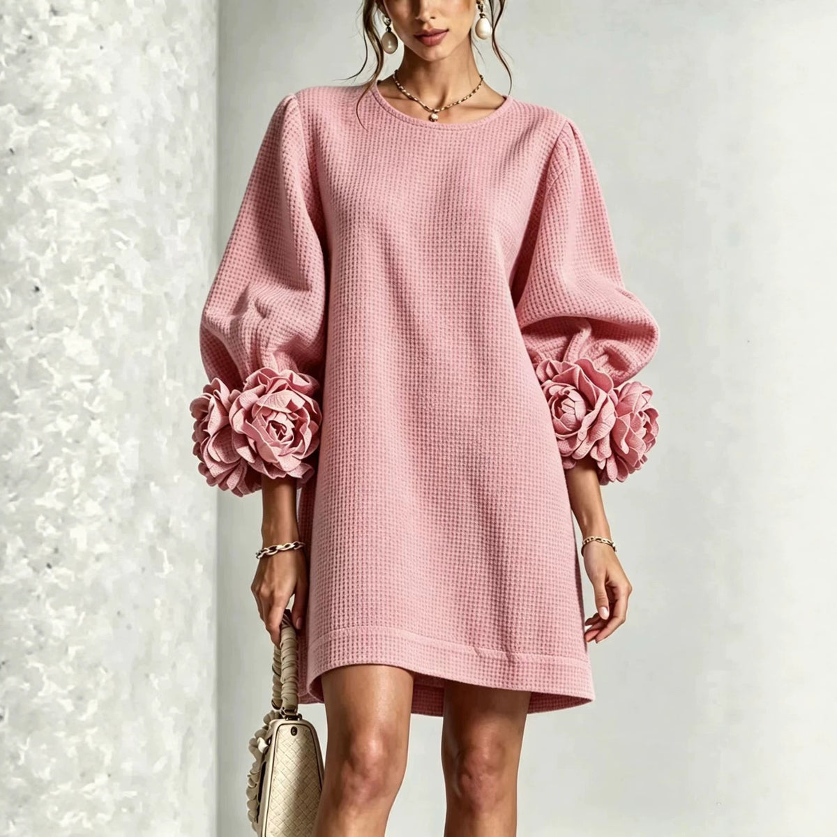 French-Style Floral Dress With Lantern Sleeves