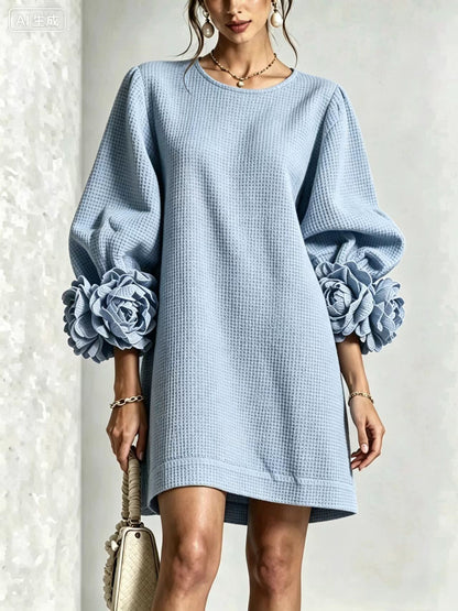 French-Style Floral Dress With Lantern Sleeves