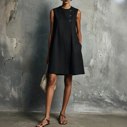 The Sculptural Button Shift Mini Dress