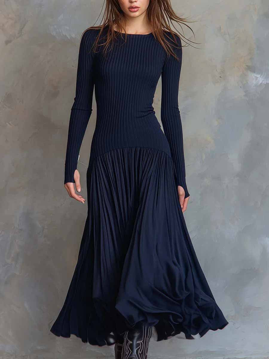 Slim Ribbed Knit Maxi Dress Women Long Sleeve Elegant Evening Long Dress