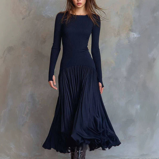Slim Ribbed Knit Maxi Dress Women Long Sleeve Elegant Evening Long Dress