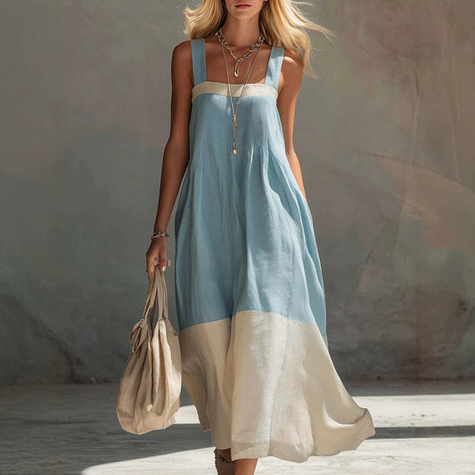 Color Block Hem Spaghetti Strap Maxi Dress