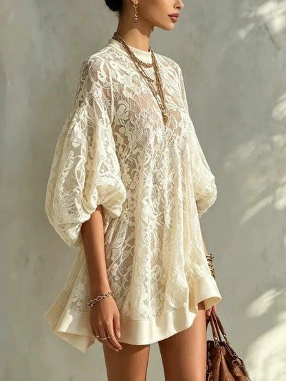 Bianca Ivory Lace Poncho Cover-Up Dress