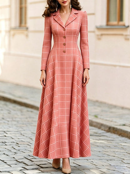 Classic Plaid Long Sleeve Maxi Dress