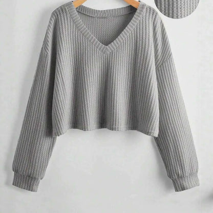 Relaxed V-Neck Ribbed Crop Top