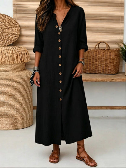 Linen Button-Down Maxi Dress