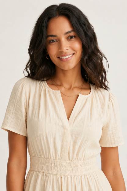 Tiered Notched Short Sleeve Dress
