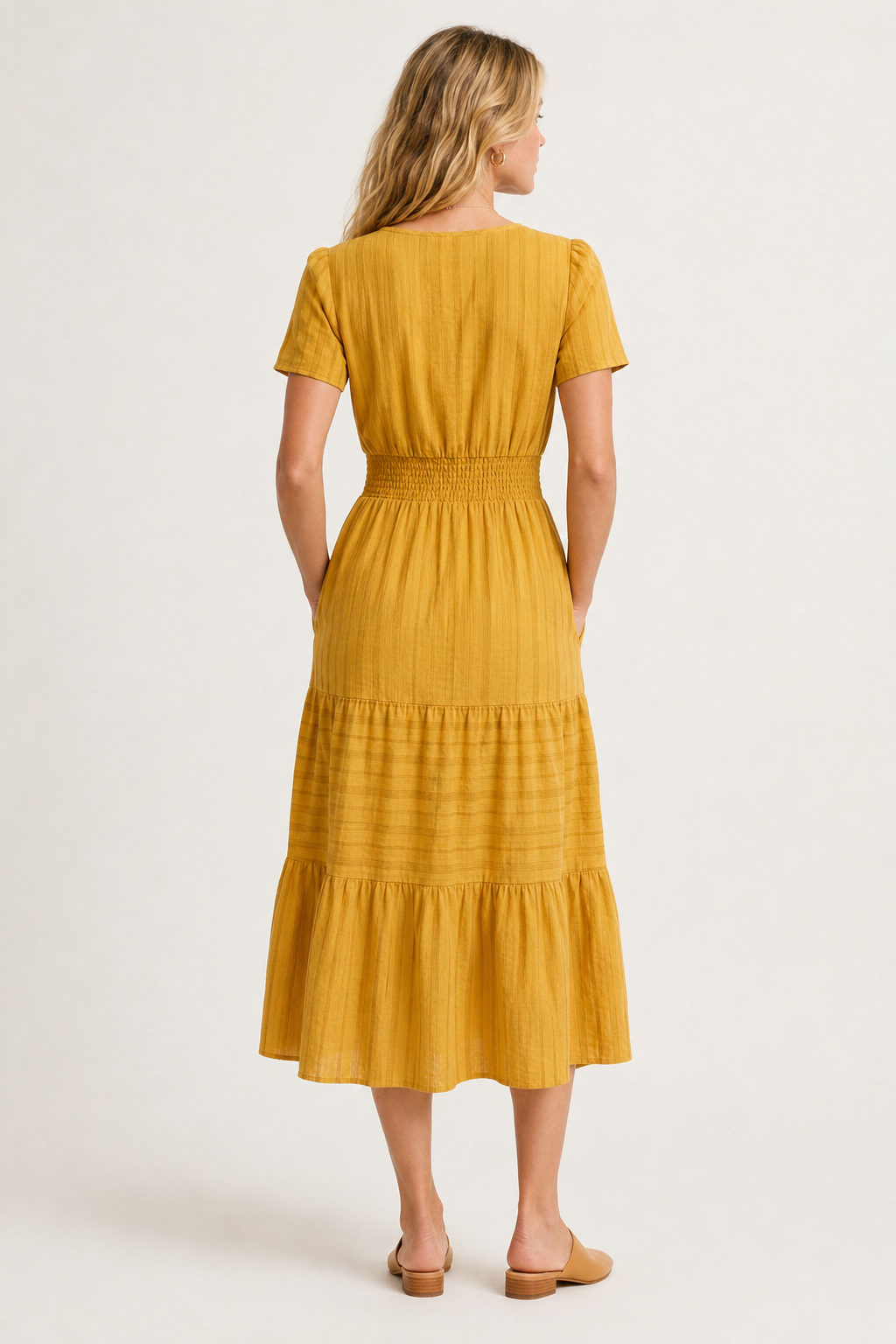 Tiered Notched Short Sleeve Dress