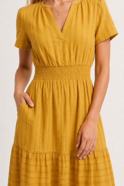 Tiered Notched Short Sleeve Dress