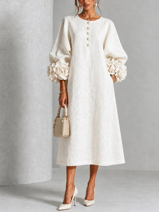 Women's Elegant Floral Cuff Midi Dress