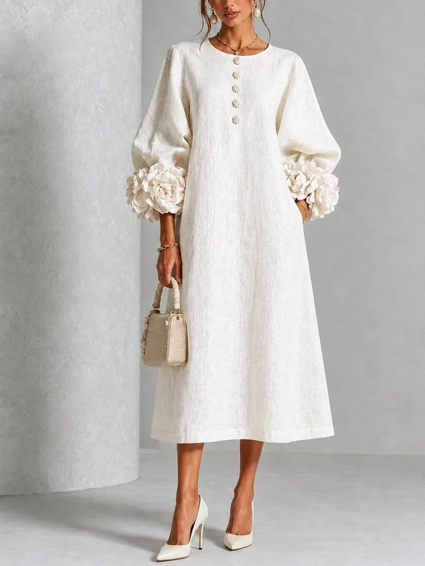Women's Elegant Floral Cuff Midi Dress