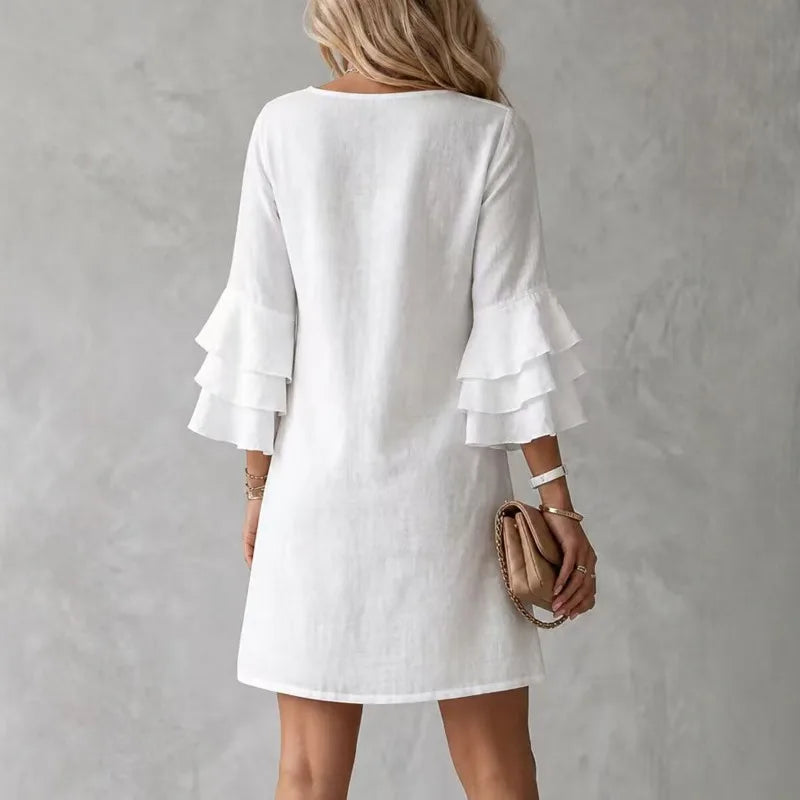Elegant Mini Dress for Women with V Neck Ruffle Plus Size Flowy Casual Style
