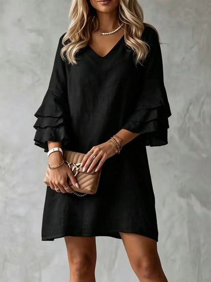 Elegant Mini Dress for Women with V Neck Ruffle Plus Size Flowy Casual Style