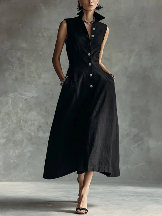 Solid-Color Sleeveless Casual Dress