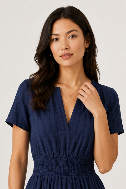 Tiered Notched Short Sleeve Dress