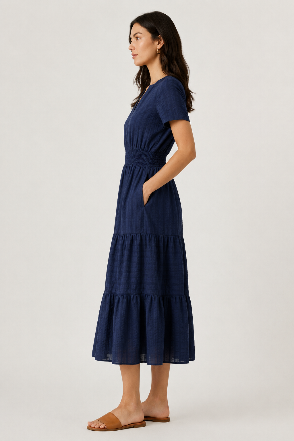 Tiered Notched Short Sleeve Dress