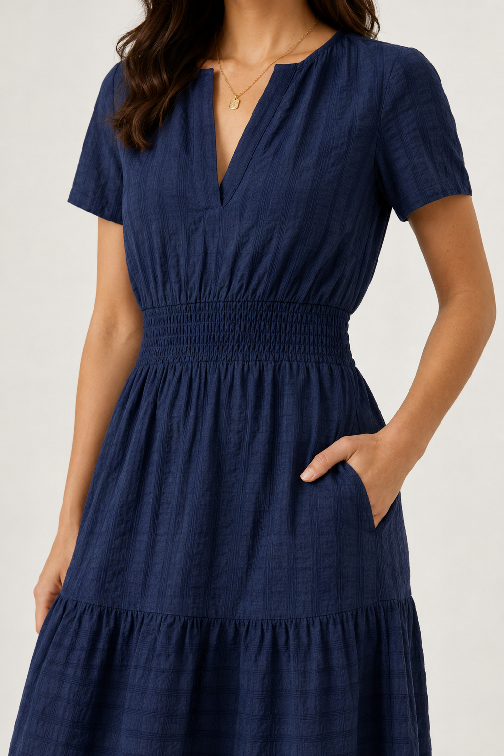 Tiered Notched Short Sleeve Dress