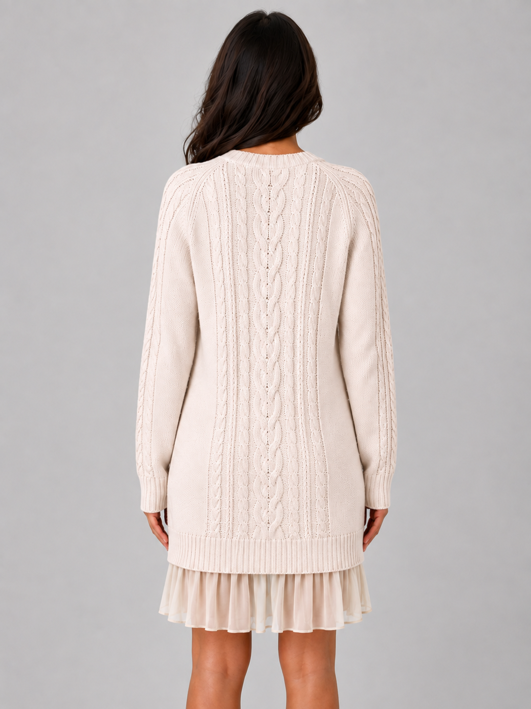 Women's Cable Knit Sweater Dress – Pleated Hem Mini Style