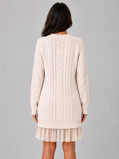 Women's Cable Knit Sweater Dress – Pleated Hem Mini Style