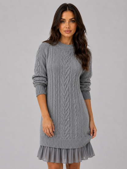 Women's Cable Knit Sweater Dress – Pleated Hem Mini Style