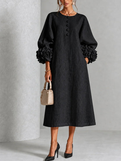 Floral Button-down Midi Dress With Striking Floral Cuffs