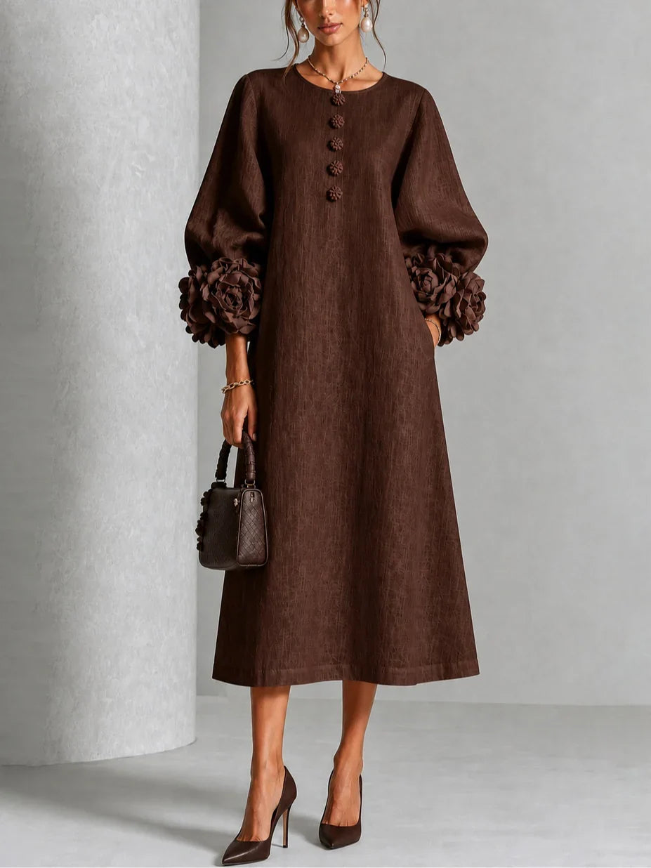 Floral Button-down Midi Dress With Striking Floral Cuffs