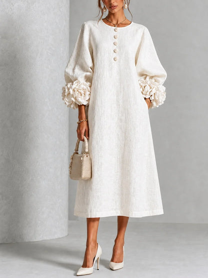 Floral Button-down Midi Dress With Striking Floral Cuffs