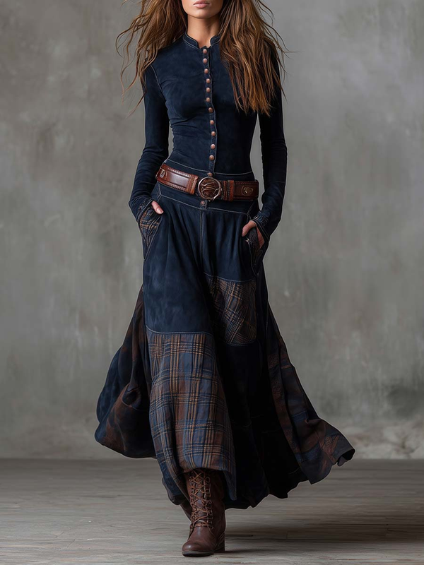 Long belted suede dress