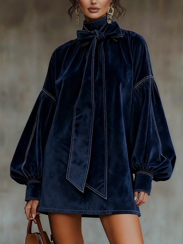 Midnight Blue Bow-Detail Dress