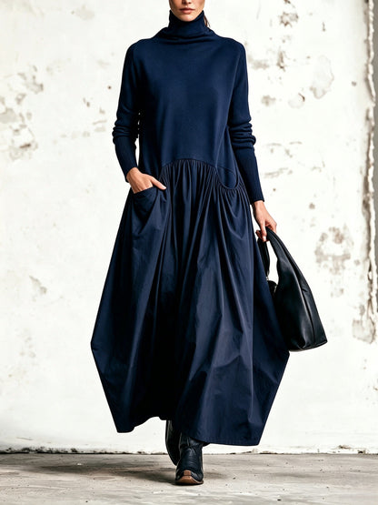 Black High Neck Pocket Detail Oversized Maxi Dress
