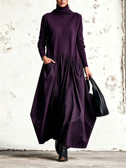 Black High Neck Pocket Detail Oversized Maxi Dress