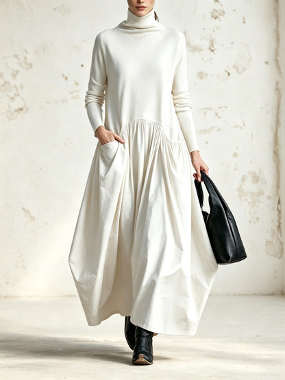 Black High Neck Pocket Detail Oversized Maxi Dress