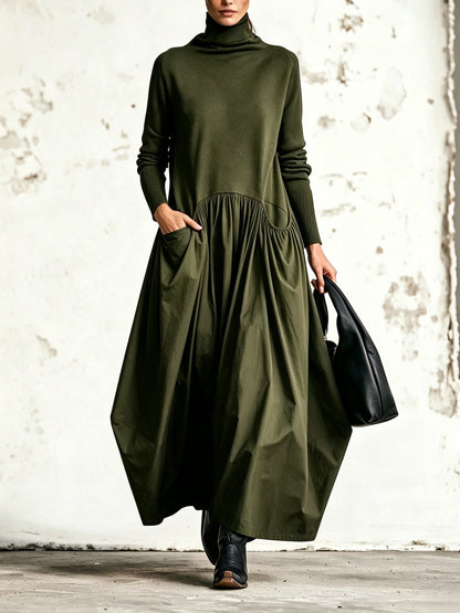 Black High Neck Pocket Detail Oversized Maxi Dress