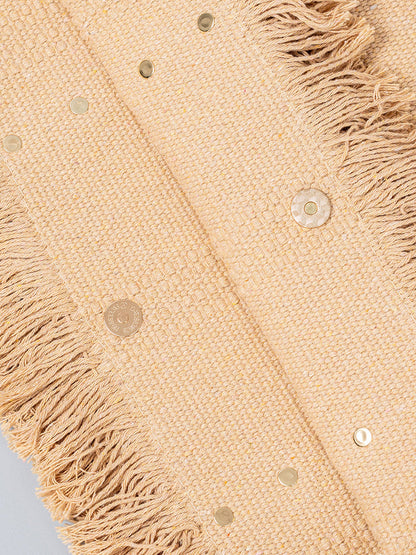 Handwoven Raffia Tote Bag with Fringe Trim