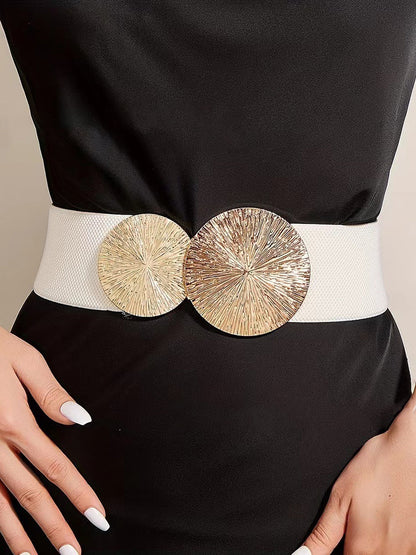 Gold Sunburst Buckle Elastic Waist Belt