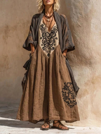 Boho Retro Loose Linen Cotton Two-piece Set