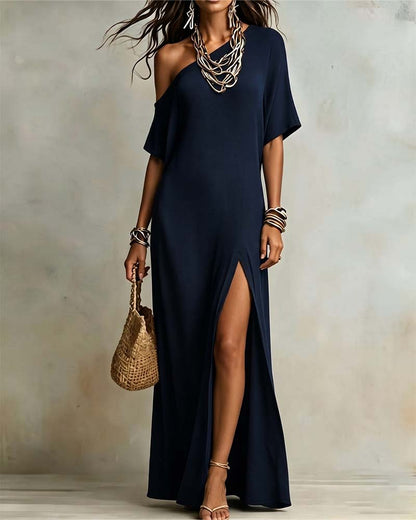 Slash Shoulder Slit Dress