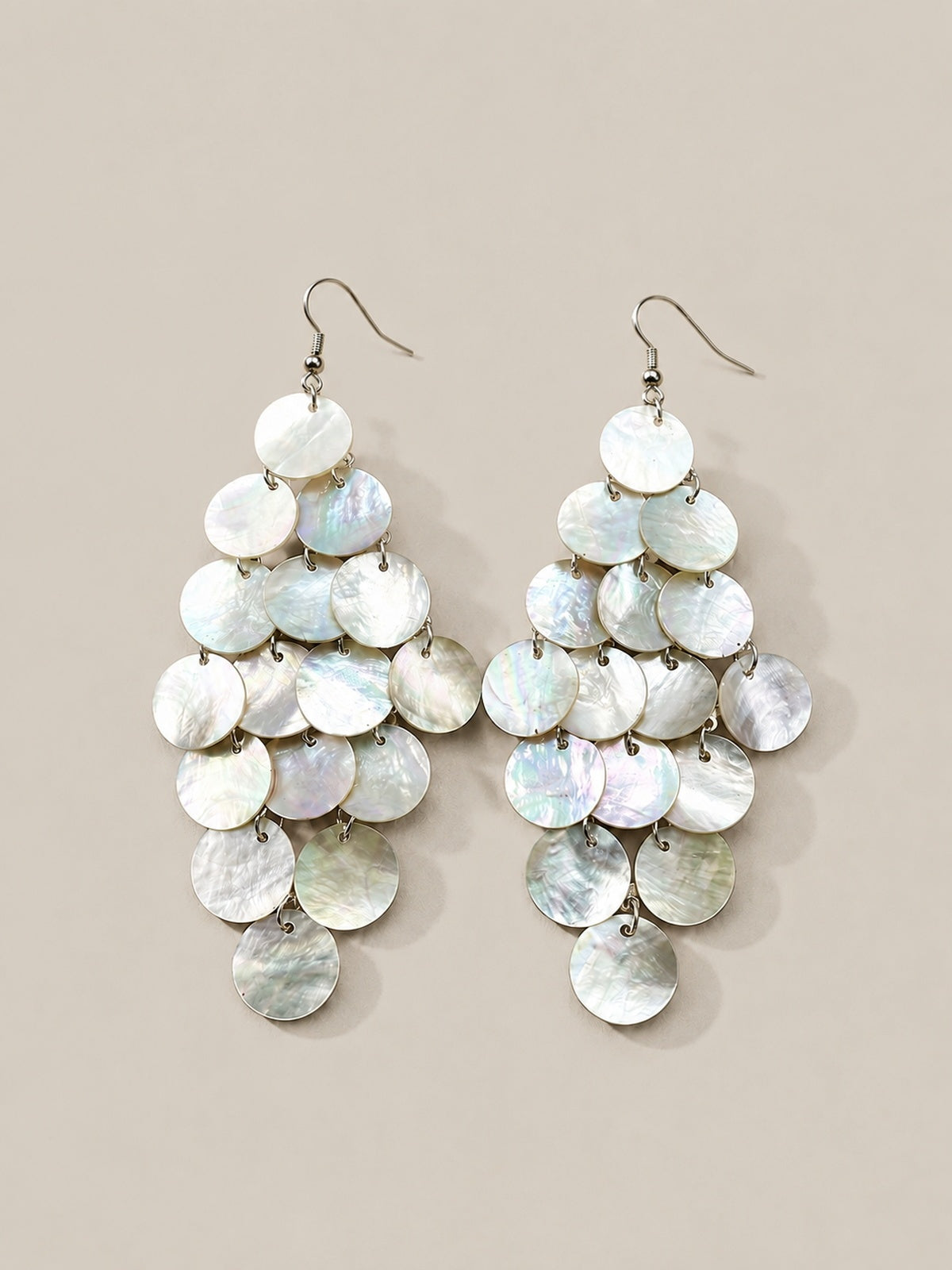Layered Iridescent Shell Disc Earrings