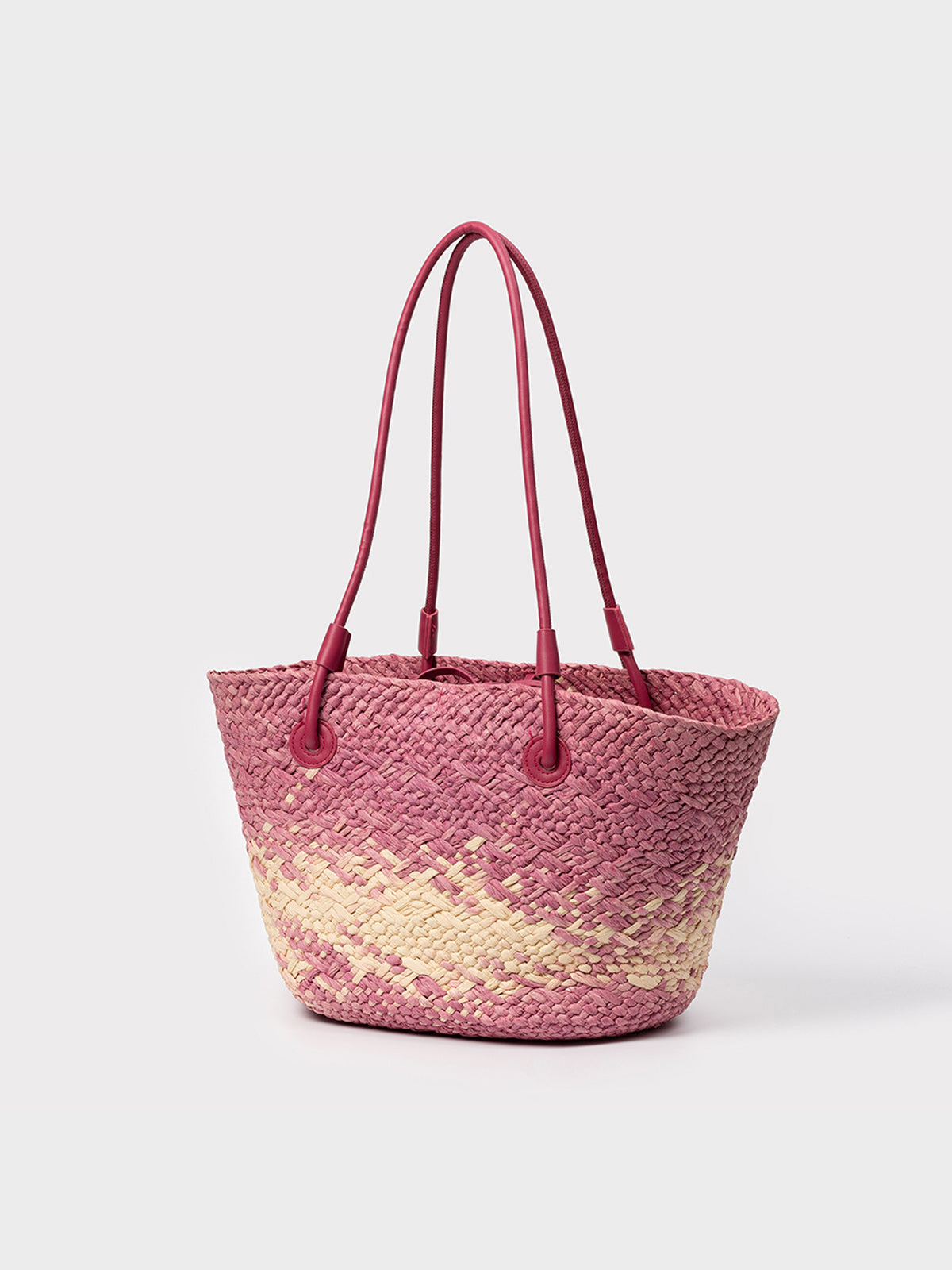 Handwoven Raffia Straw Tote – Leather Handle Summer Beach Bag