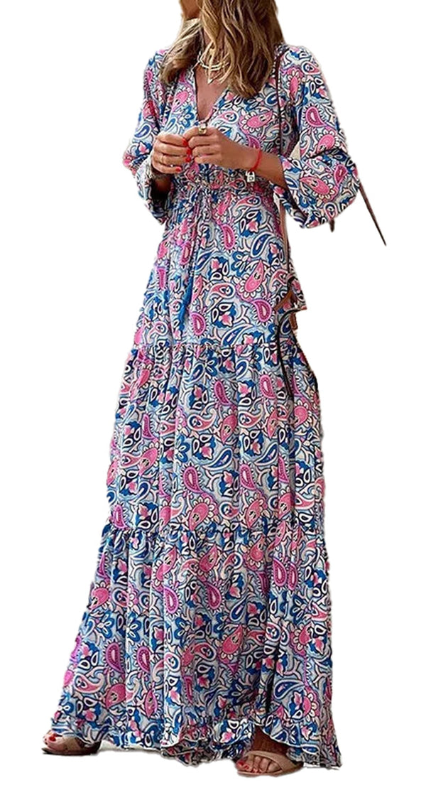 Bohemian V-Neck Autumn Dress For Fall Fashion