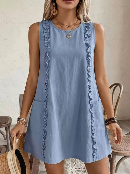 Frill Sleeveless Round Neck Dress