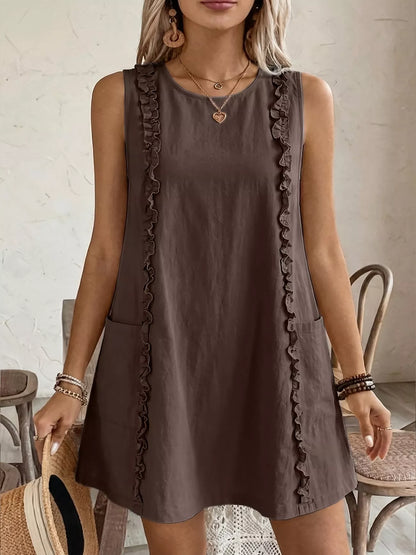 Frill Sleeveless Round Neck Dress
