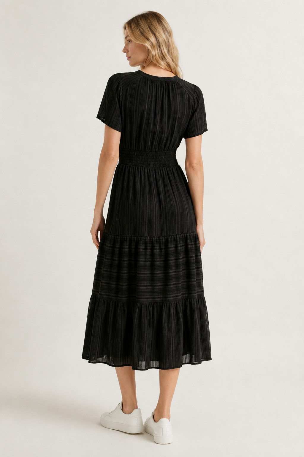 Tiered Notched Short Sleeve Dress