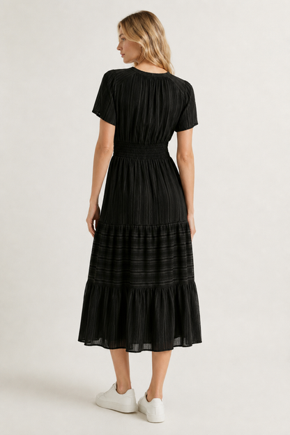 Tiered Notched Short Sleeve Dress