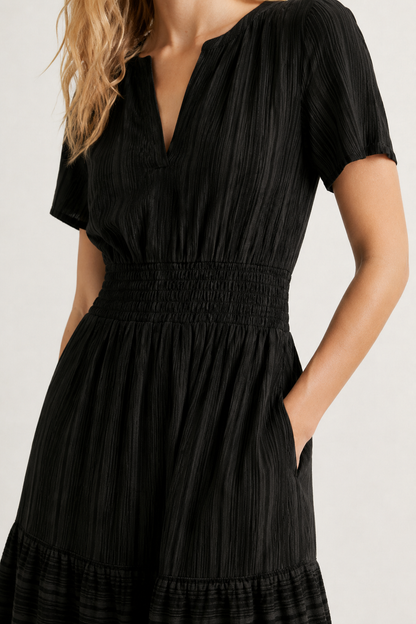 Tiered Notched Short Sleeve Dress