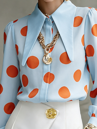 Urban Polka Dot Shirt Collar Loose Long Sleeve Shirt