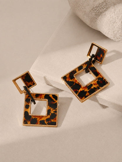 Leopard Print Geometric Drop Earrings