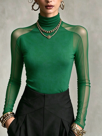 Urban Solid Turtleneck Tight Fit Long Sleeve T-Shirt