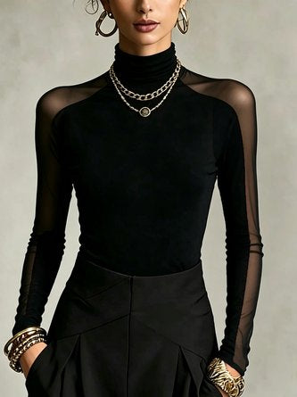 Urban Solid Turtleneck Tight Fit Long Sleeve T-Shirt